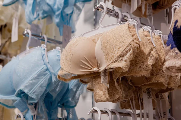 Women's bras for sale in market. Vareity of bra hanging in lingerie  underwear store. Advertise, Sale, Fashion concept Stock Photo by  ©volody100@ukr.net 252785764