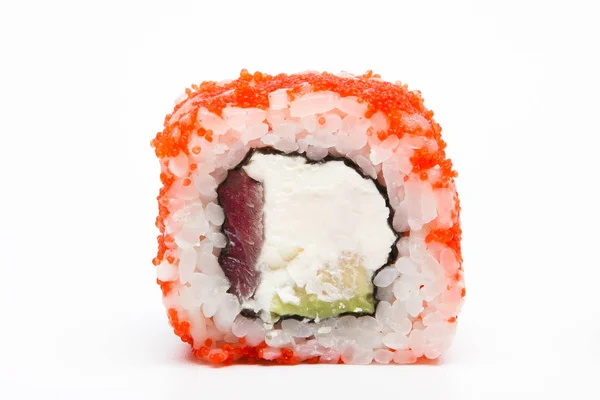 Philadelphia roll, Sushi beyaz arka planda izole rulo. Koleksiyon. Suşi rulo ile lezzetli Japon gıda closeup. — Stok fotoğraf