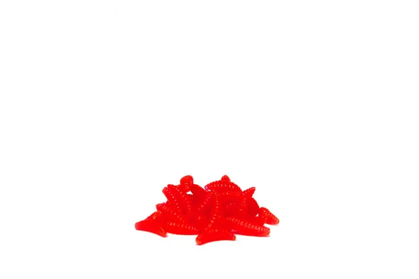 Κόκκινο τεχνητό Ψάρεμα προνύμφες των εντόμων σε λευκό φόντο πνεύμα — Φωτογραφία Αρχείου