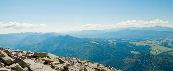 Yaz güneşli bir günde Karpat dağlarının Panoraması, Ukrayna'da seyahat. Doğanın güzelliği kavramı.