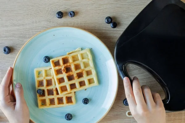 Waffles Being Baked Waffle Maker Savory Waffles Breakfast Concept — Stock Photo, Image