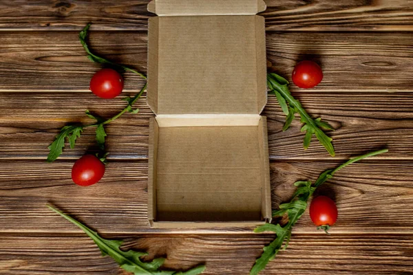 Peça Trabalho Para Colocação Pizza Caixa Vazia Ingredientes Para Pizza — Fotografia de Stock