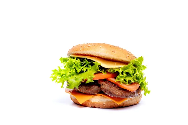 Cheeseburger Oder Hamburger Auf Weißem Hintergrund Fast Food — Stockfoto
