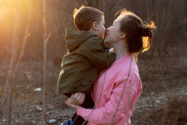 Close Lovely Mother Her Son Having Fun Outdoor Little Cute — Stock Photo, Image