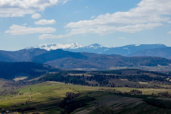 Vue Sur Paysage Des Carpates Par Temps Nuageux Été Pics — Photo