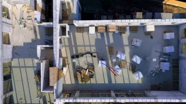 Stavba Domu Výstavbě Bílých Pěnových Betonových Bloků Vytváření Nového Rámce — Stock video