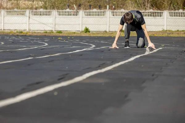 Track Runners Man Boy Running Stadium — Stock Photo, Image