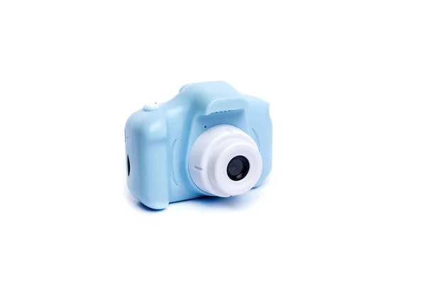 Kék Kompakt Gyerekek Kamera Fehér Háttér — Stock Fotó