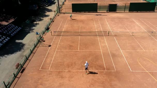 Tennis Clay Court Seen Two Men Playing Match Mature Adult — Stock Video