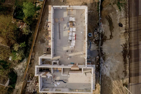 Bouwplaats Van Een Huis Aanbouw Gemaakt Van Wit Schuim Betonnen — Stockfoto