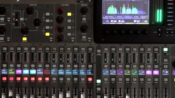 Remote Control Adjusting Sound Audio Mixer Sound Engineer Adjusts Sound — Stock Video