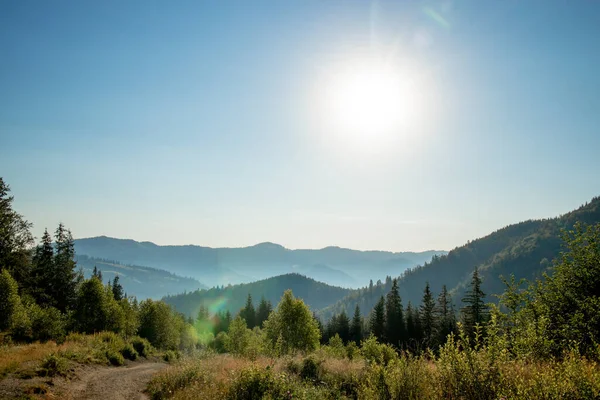 朝の晴れた日の山の風景です カルパティア ウクライナ ヨーロッパ 美の世界 大分解能 — ストック写真