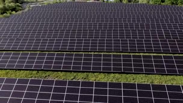 Primer Plano Paneles Centrales Solares Una Fila Los Campos Energía — Vídeo de stock