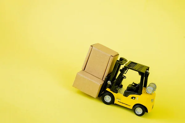 Міні Навантажувач Вантажівка Завантажує Картонні Коробки Логістика Управління Транспортом Ідеї — стокове фото