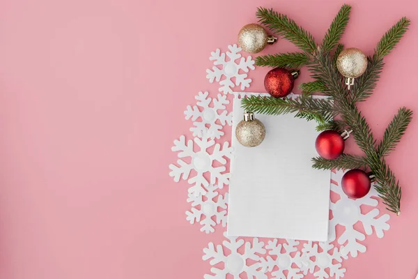 Nieuwjaarsconcept Doelen Lijst Notitieblok Geschenkdoos Kerst Decoratie Roze Pastel Kleur — Stockfoto