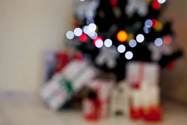 Chambre Décorée Vacances Avec Arbre Noël Hors Mise Point Pour — Photo