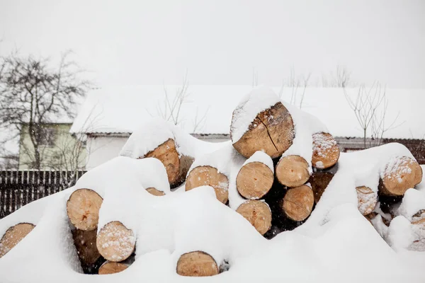 Cayeron Árboles Bajo Nieve Materias Primas Para Industria Maderera Almacenamiento —  Fotos de Stock