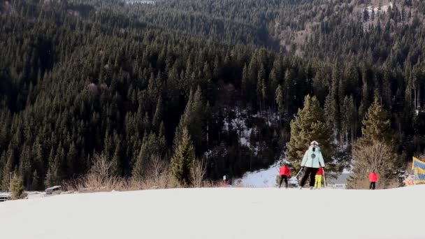 年轻的成人滑雪者在寒冷的冬季享受田园诗般的完美天气 一个人在滑雪场滑雪板上滑行 — 图库视频影像