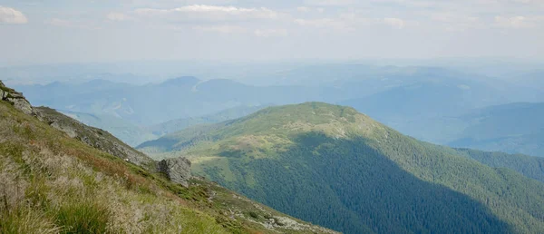 Panorama Karpat Pohoří Létě Ráno Krása Divoké Panenské Ukrajinské Přírody — Stock fotografie