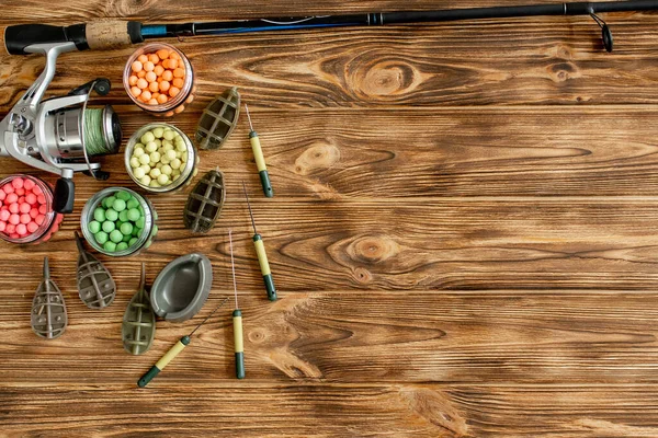 Accessoires Pour Pêche Carpe Appâts Pêche Sur Planches Bois Avec — Photo