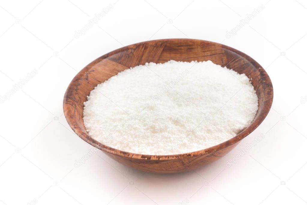 Tapioca: Manioc Flour in a bowl isolated on white background