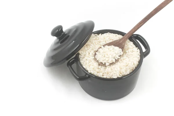 Arborio Arroz Bol Sobre Fondo Blanco — Foto de Stock