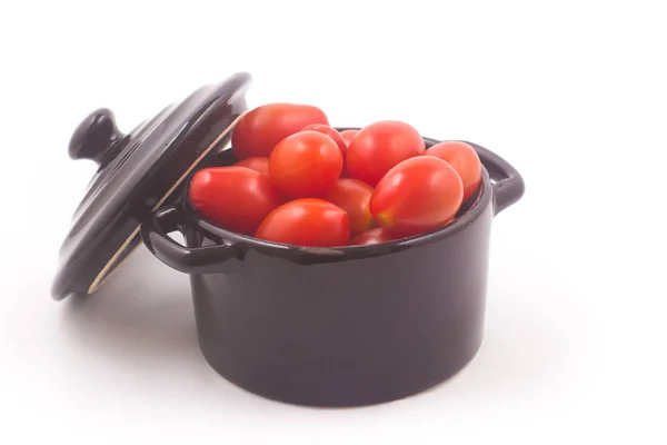 Tomates Cerises Dans Bol Isolé Sur Fond Blanc — Photo