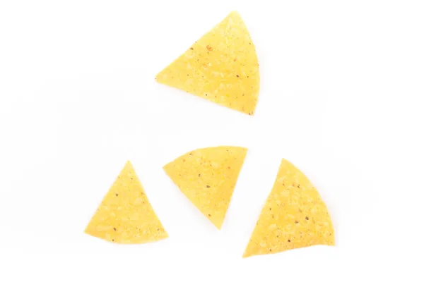 Tortilly Čtyři Nachos Chips Izolované Bílém — Stock fotografie