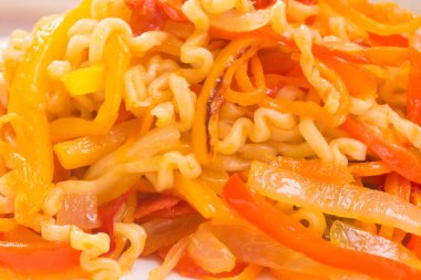 Fettuccine çan Röntgenci ile. arka plan fotoğraf. Yakın çekim