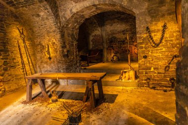 Gent, Belçika - 6 Nisan 2019: Gravensteen. İçindeki ayrıntılar 
