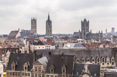 Gent, Belçika - 6 Nisan 2019: Gh şehrinin tepesinden görünüm