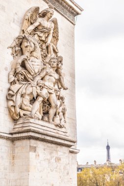 Paris, Fransa - 9 Nisan 2019: Arc de Triomphe'nin detais'i 