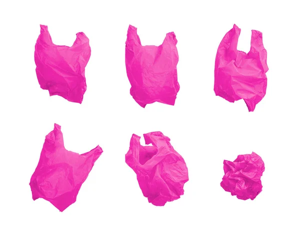 Collection Pink Color Plastic Bag Different Composition Isolated White Background — Stock Photo, Image