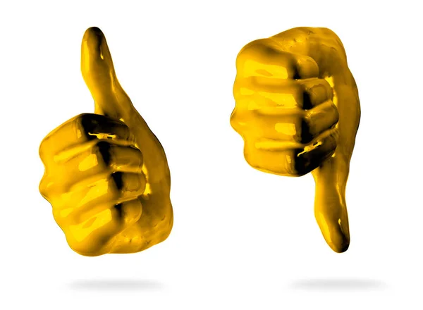 金黄手牌子竖起大拇指 被隔绝在白色背景上 — 图库照片