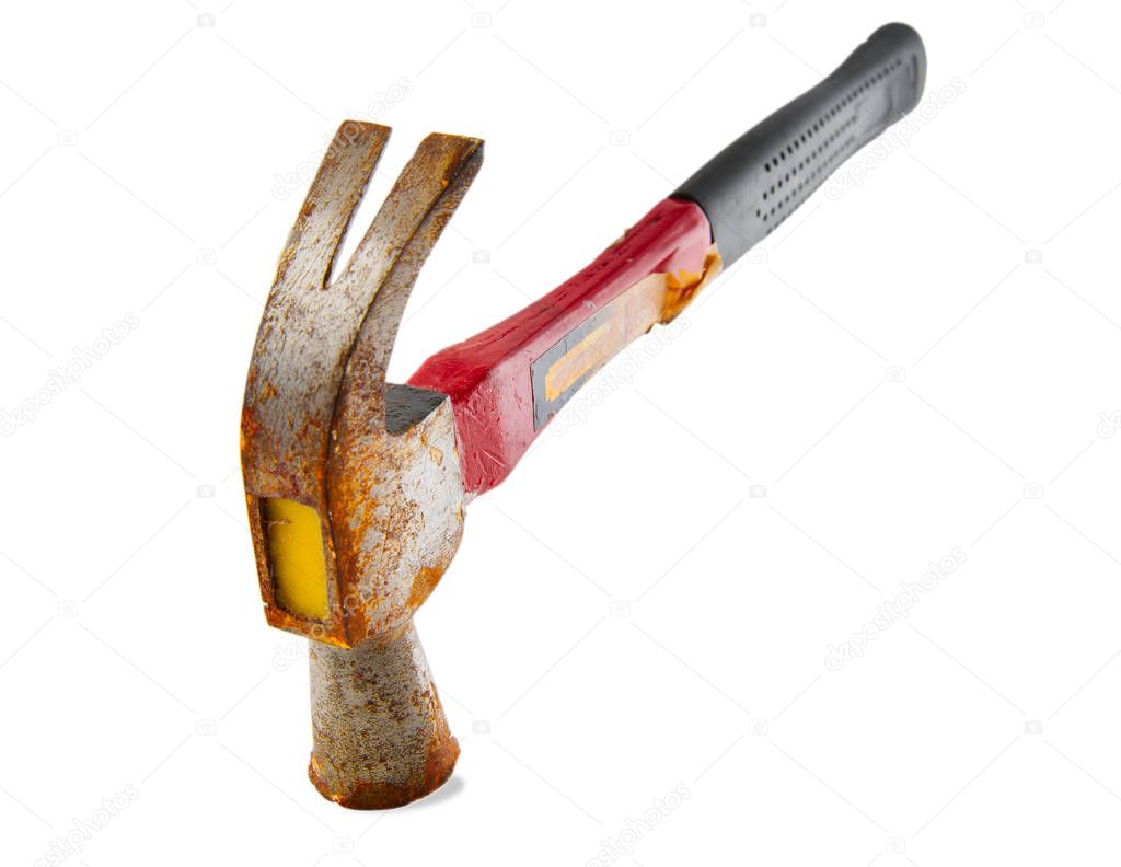 Old hammer, isolated on white background.