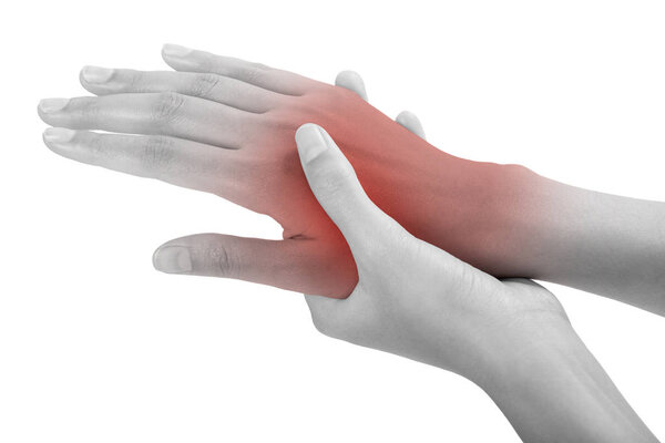 женщина держит ее красивая здоровая спина стороны и массаж в области боли, черный и белый цвет с красным выделены, изолированы на белом фоне
.