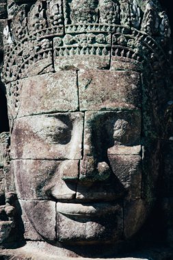 Bayon Tapınağı 'nın antik taş yüzleri, Angkor, Siem Reap, Kamboçya