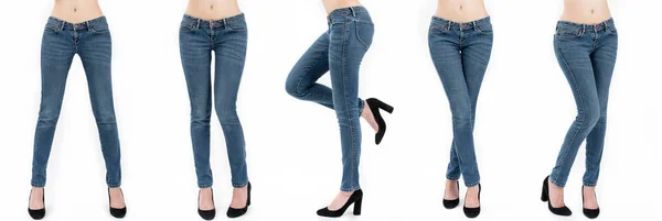 Collection Asian Women Jeans Different Poses Isolated White Background — Stock Photo, Image