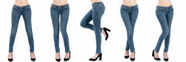 Koleksiyonu farklı pozlar beyaz arka plan üzerinde izole Asya bayanlar Jeans.