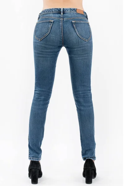 Mulheres Asiáticas Posando Jeans Back Views Isolado Fundo Branco — Fotografia de Stock