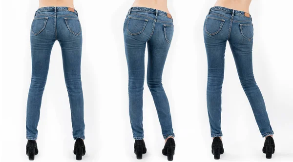 Kollektion Asiatischer Jeans Verschiedenen Posen Isoliert Auf Weißem Hintergrund — Stockfoto