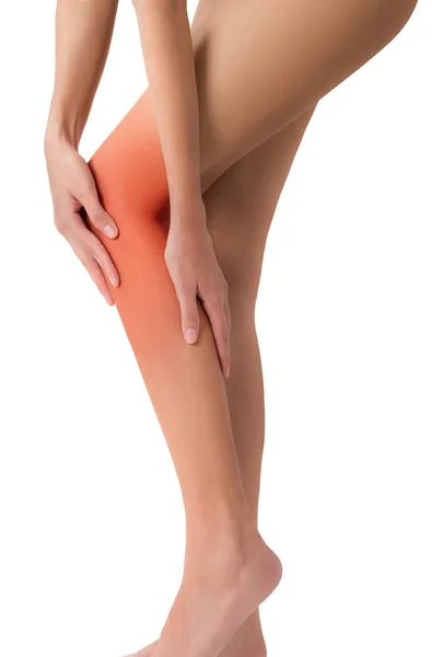 Kobieta Trzyma Jej Piękne Długie Nogi Zdrowe Masażu Łydki Kolana — Zdjęcie stockowe