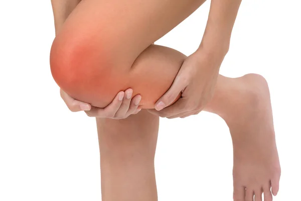 Woman Holding Her Beautiful Healthy Leg Massaging Knee Calf Pain — Stock Photo, Image