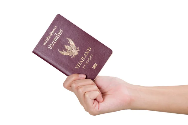 Woman Hand Holding Thailand Passport Isolated White Background — Stock Photo, Image