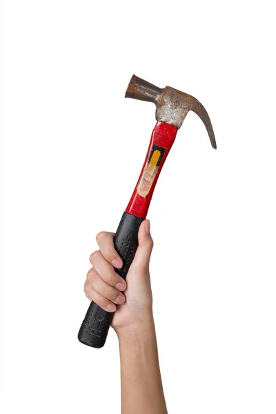 Woman Hand Holding Old Hammer Whit — Stock Photo, Image