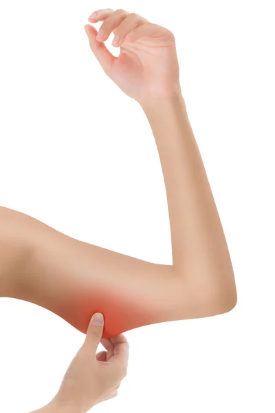 Žena Kontrolu Její Triceps Zdá Chtěl Být Tuk Červeně Zvýrazněna — Stock fotografie