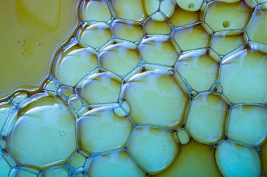 Suyun üzerindeki renkli su kabarcıkları çekyat alanı gibi.