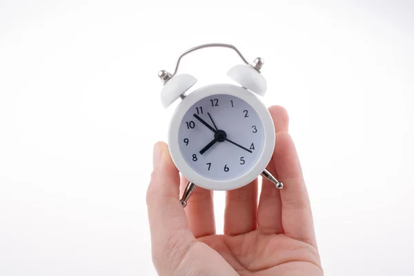 Reloj Despertador Mano Sobre Fondo Blanco — Foto de Stock