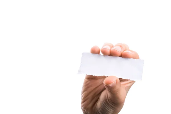 Hand Houden Van Een Stuk Blanco Gescheurd Briefpapier — Stockfoto