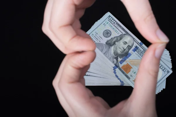 Hand Holding American Dollar Banknotes Isolated White Background — Stock Photo, Image